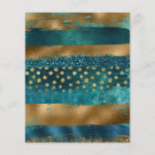 予算金ゴールドとティール(緑がかった色)ストローク結婚式招待状 (裏面)