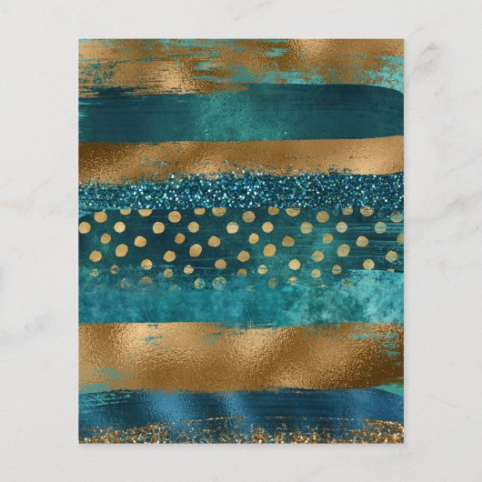 予算金ゴールドとティール（緑がかった色）ストローク結婚式招待状 (裏面)