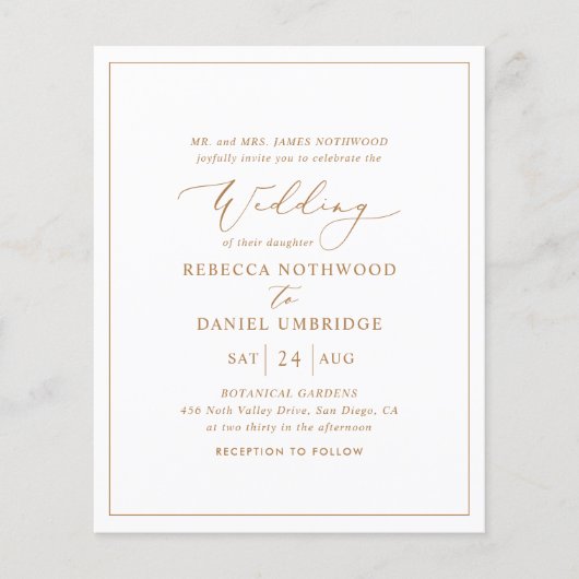 予算金ゴールドとホワイトエレガントウェディング招待状 (正面)