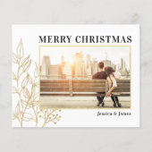 予算金ゴールドの葉の写真メリークリスマスカード (正面)