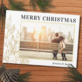 予算金ゴールドの葉の写真メリークリスマスカード