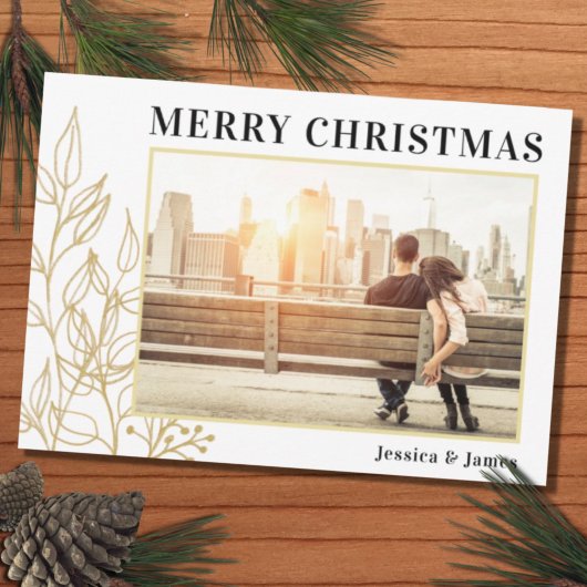 予算金ゴールドの葉の写真メリークリスマスカード