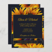 予算金ゴールドひまわりモダン結婚式招待状 (正面/裏面)