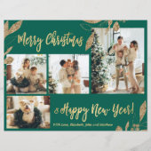 予算金ゴールドエレガントリーフィフォトクリスマスカード (正面)