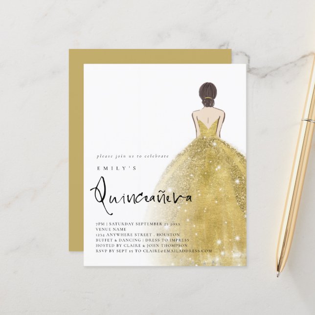 予算金ゴールドガウンガールブルネットヘアQRキンセアニラ (正面/裏面インサイチュ)