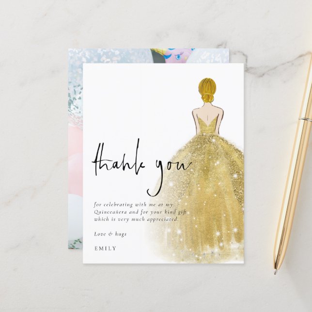 予算金ゴールドガウン写真ブロンドQuinceanera 感謝してい (正面/裏面インサイチュ)