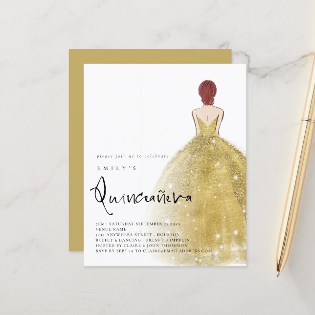 予算金ゴールドガウン女の子オーバーンヘアQRキンセアニラ (正面/裏面インサイチュ)