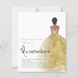 予算金ゴールドガウン女の子ダークヘアQRキンセアニラ