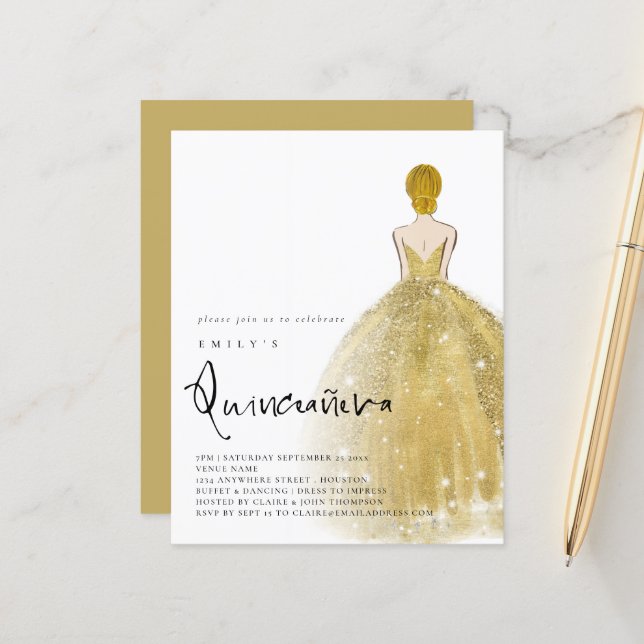 予算金ゴールドガウン女の子ブロンドヘアQRキンセアニラ (正面/裏面インサイチュ)