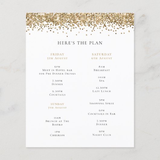 予算金ゴールドグリッターウィークエンドヘンパーティー招待状 (裏面)