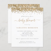 予算金ゴールドグリッターガールまたはボーイベビーシャワー招待状 (正面/裏面)