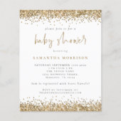予算金ゴールドグリッターガールボーイベビーシャワー招待状 (正面)
