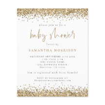 予算金ゴールドグリッターガールボーイベビーシャワー招待状
