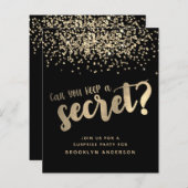 予算金ゴールドグリッターサプライズパーティの招待状 (正面/裏面)