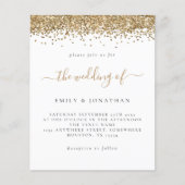 予算金ゴールドグリッタースクリプト結婚式招待状 (正面)