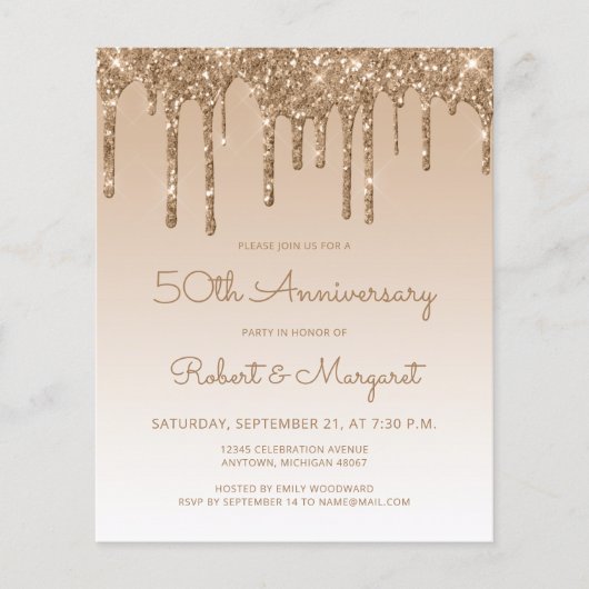予算金ゴールドグリッタードリップ50周年記念招待状 (正面)