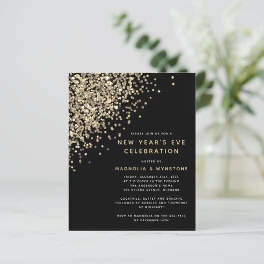 予算金ゴールドグリッターニューイヤーイブ招待状 (スタンド正面)