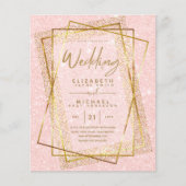 予算金ゴールドグリッターフォイルルック結婚式招待状 (正面)