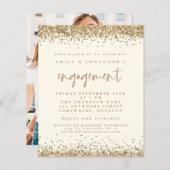 予算金ゴールドグリッターフォト婚約クリーム招待状 (正面/裏面)