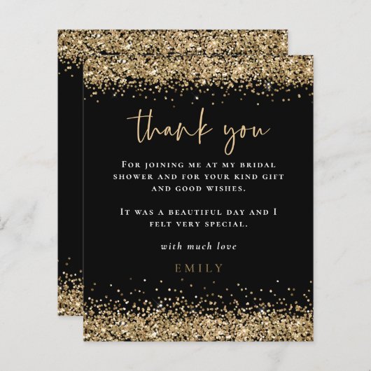 予算金ゴールドグリッターブライダルシャワーブラックサンキュー (正面/裏面)