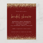 予算金ゴールドグリッターブライダルシャワーブルゴーニュ招待状 (正面)