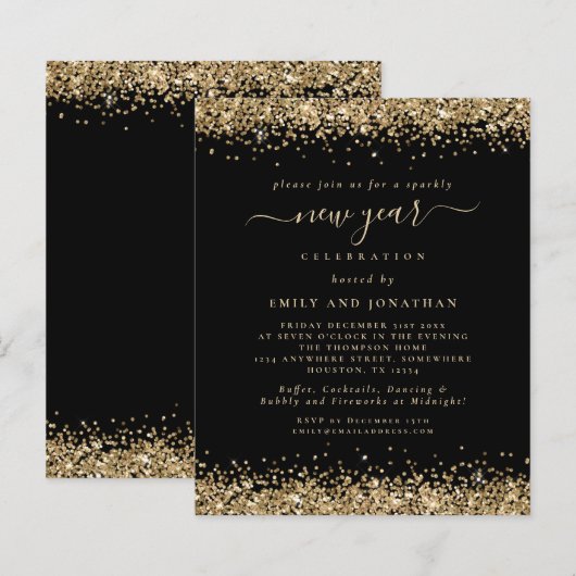 予算金ゴールドグリッターブラックニューイヤーイブパーティー (正面/裏面)
