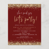 予算金ゴールドグリッターブルゴーニュ婚約招待状 (正面)