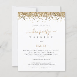 予算金ゴールドグリッターヘンウィークエンドイナリー招待状