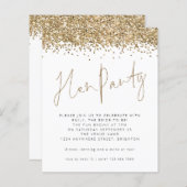 予算金ゴールドグリッターヘンパーティの招待状 (正面/裏面)