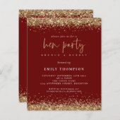 予算金ゴールドグリッターヘンパーティーブルゴーニュ招待状 (正面/裏面)