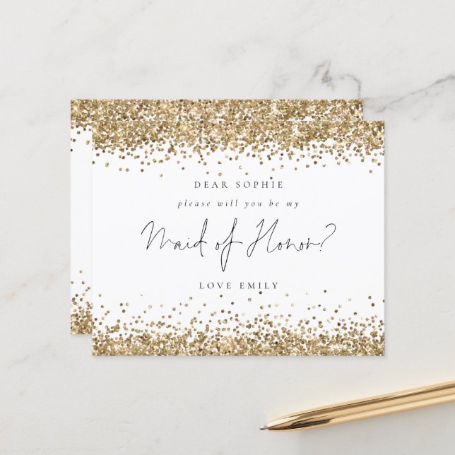 予算金ゴールドグリッターメイド・オブ・オーナー（花嫁付き添い人）要求 (正面/裏面インサイチュ)