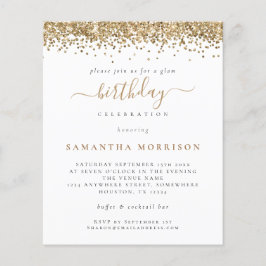 予算金ゴールドグリッター任意の年齢の誕生日パーティー招待状