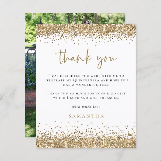 予算金ゴールドグリッター写真キンセニェラありがとう (正面/裏面)