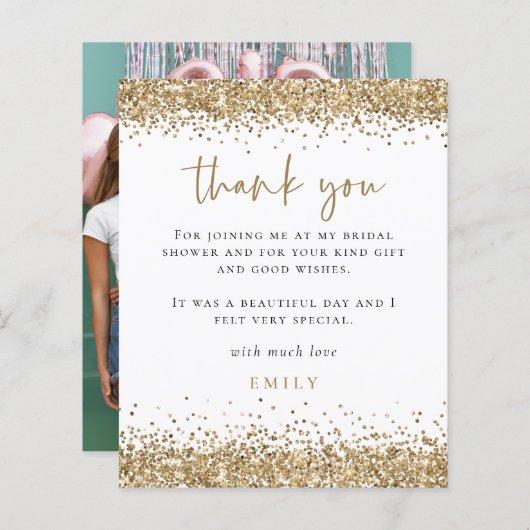 予算金ゴールドグリッター写真ブライダルシャワーありがとう (正面/裏面)