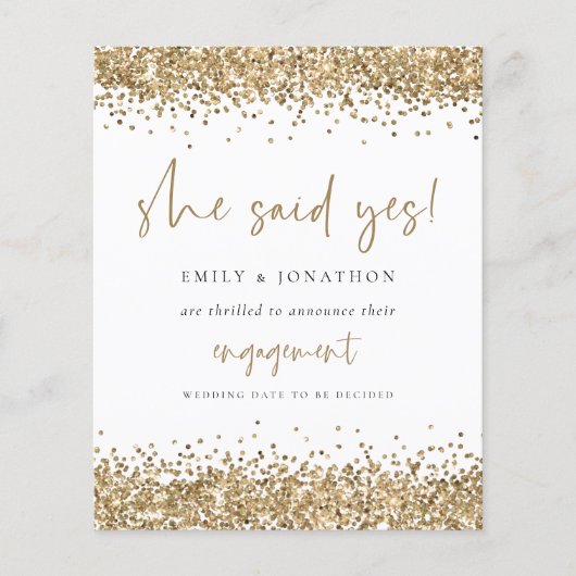 予算金ゴールドグリッター写真彼女はYes婚約 (正面)