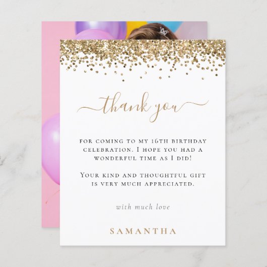 予算金ゴールドグリッター写真甘い16ありがとう (正面/裏面)