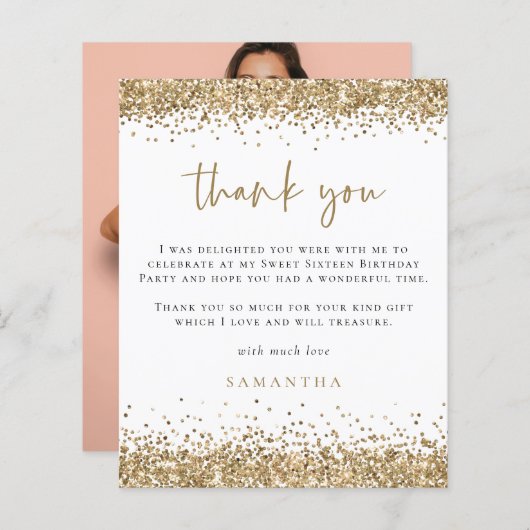 予算金ゴールドグリッター写真Sweet sixteenありがとう (正面/裏面)
