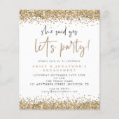 予算金ゴールドグリッター彼女が言ったYes婚約招待状 (正面)