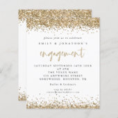 予算金ゴールドグリッター縁ど婚約招待状 (正面/裏面)
