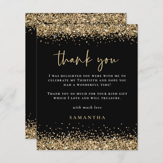 予算金ゴールドグリッター30th誕生日ブラックサンキュー (正面/裏面)