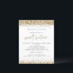 予算金ゴールドグリッターSweet sixteenパーティの招待状<br><div class="desc">より小さいサイズ4.5 x 5.6インチ半光沢110ポンドの重量に代わるコストのBUDGETの値は、ポストカードと同様の厚さ（ただし、ポストカードとして使用するには適さない）。1枚につき1枚の招待状がある。金ゴールドグリッターSweet sixteenパーティの招待状。エレガント金ゴールドフェイクグリッター紙吹雪縁どは上下に位置し、背面にも位置する。Sweet sixteenは手書きスタイルモダンで設定される。簡単に自分の文字の残りの部分をパーソナライズ。</div>