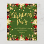予算金ゴールドグリーンクリスマス企業の招待状 チラシ (正面)