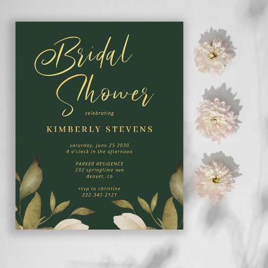 予算金ゴールドグリーンブライダルシャワー招待状