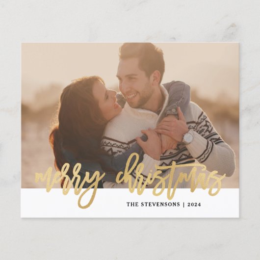 予算金ゴールドシンプルメリークリスマスフォトホリデー (正面)