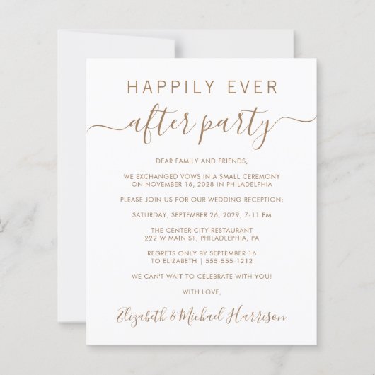 予算金ゴールドスクリプトウェディングレセプション招待状 (正面)