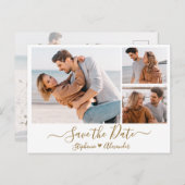 予算金ゴールドスクリプトフォトコラージュ日付の保存 案内ポストカード (正面/裏面)