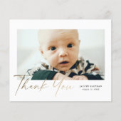予算金ゴールドスクリプトベビー写真サンキューカード (正面)