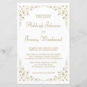 予算金ゴールドスクリプトリーフ結婚式招待状 (正面)