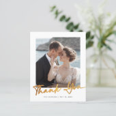 予算金ゴールドスクリプト結婚写真のサンキューカード (スタンド正面)