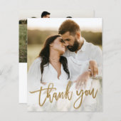 予算金ゴールドスクリプト結婚写真のサンキューカード (正面/裏面)